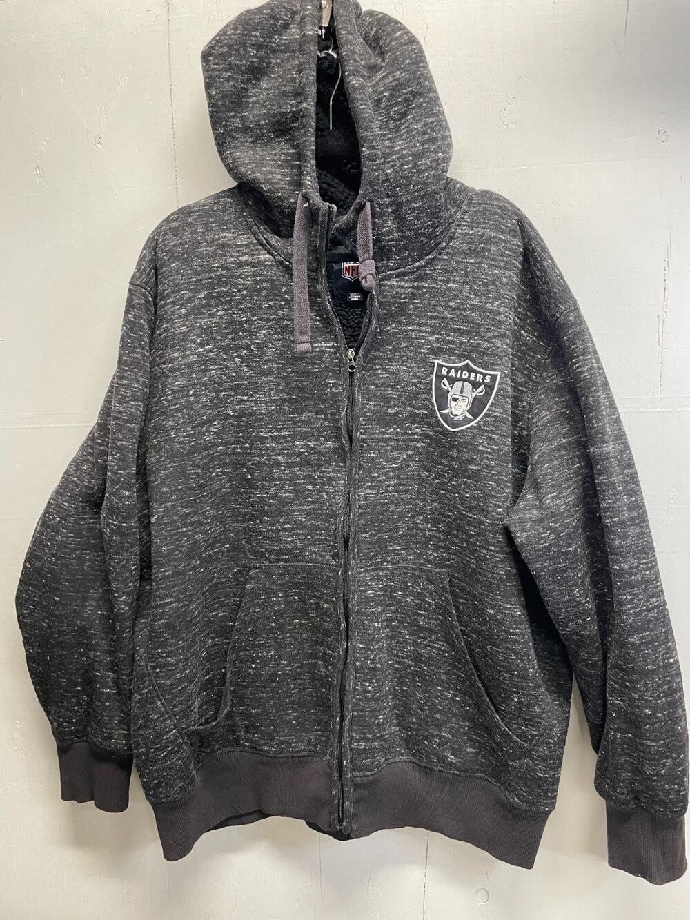 NFL Raiders Men's 3X Fleece Lined Full-Zip Jacket Heathered Black Football Team